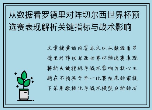从数据看罗德里对阵切尔西世界杯预选赛表现解析关键指标与战术影响